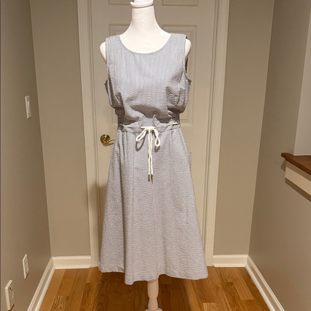 Talbots Tie Front Seersucker Sleeveless Sundress